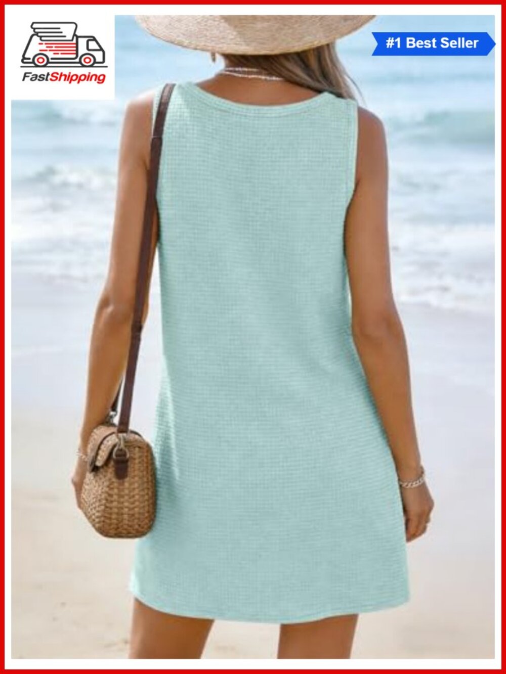 ✨ Womens Waffle Knit Swimsuit Cover Up V Neck Beach Dress Sleeveless - Picture 2 of 6